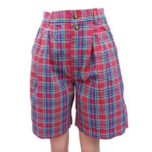 Vintage Marzipan Plaid Bermuda Shorts Size 9 Red Pleated Front 3 Pockets